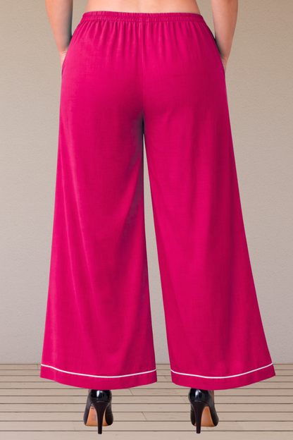 Magenta Detailed Hemline Rayon Palazzo
