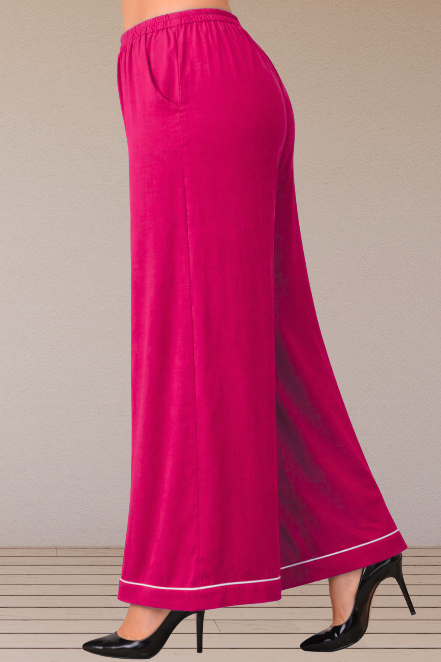 Magenta Detailed Hemline Rayon Palazzo