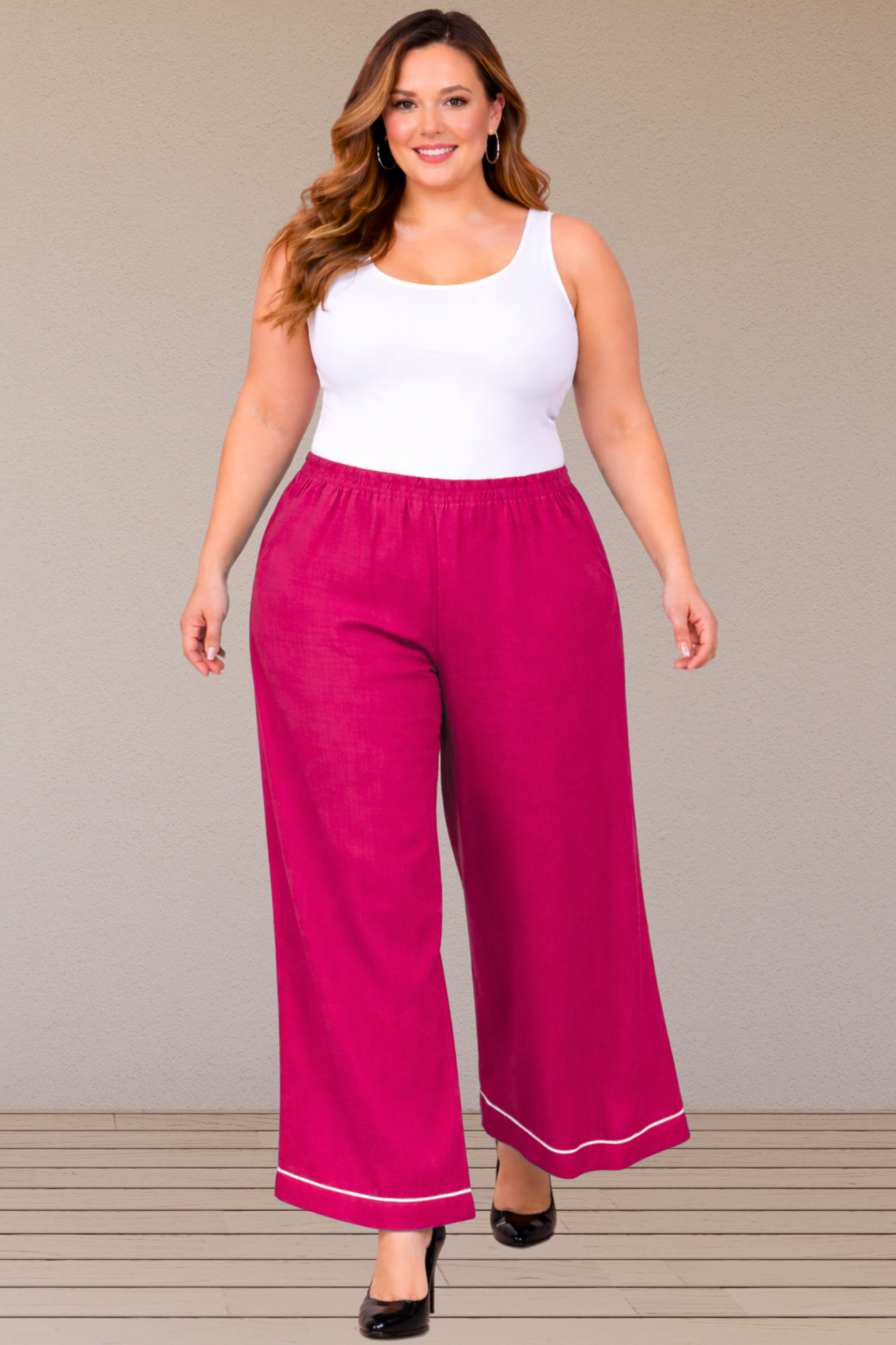 Magenta Detailed Hemline Rayon Palazzo