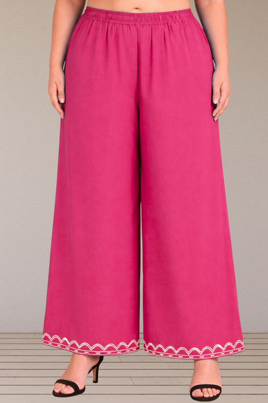 Magenta Embroidered Rayon Palazzo