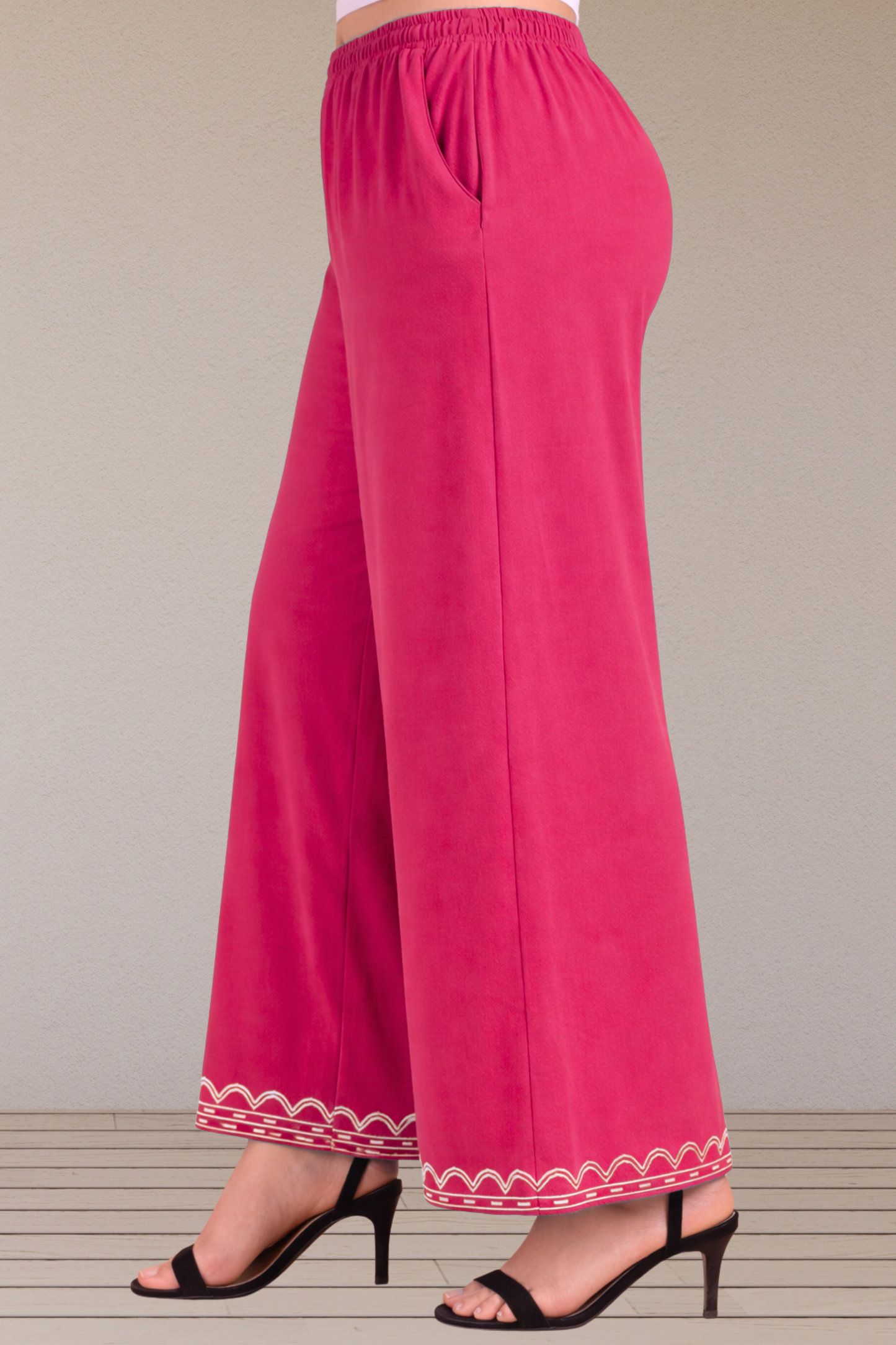 Magenta Embroidered Rayon Palazzo