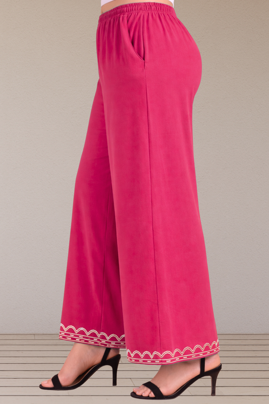 Magenta Embroidered Rayon Palazzo