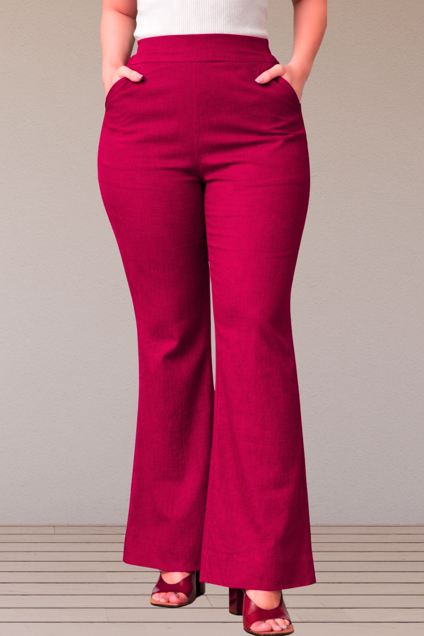 Magenta Flared Slub Pants