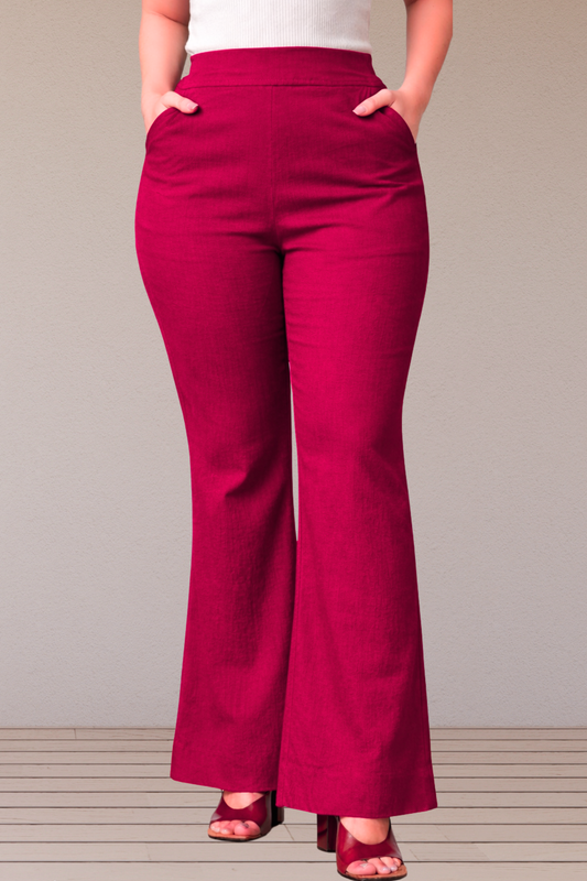 Magenta Flared Slub Pants