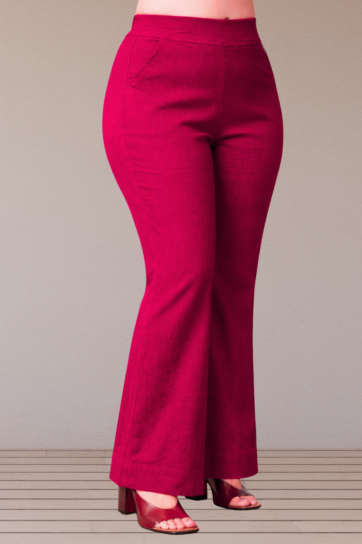 Magenta Flared Slub Pants