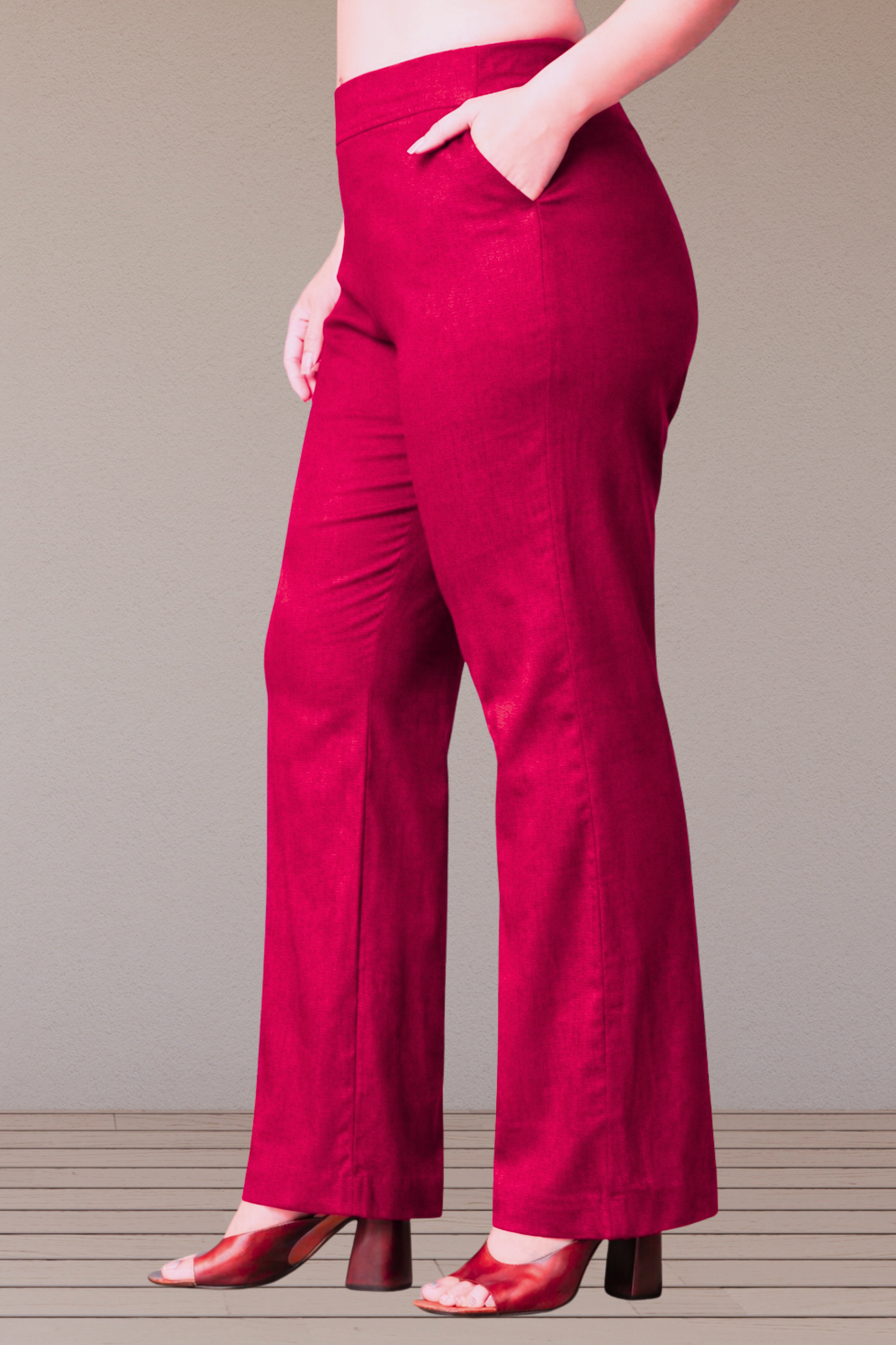 Magenta Flared Slub Pants