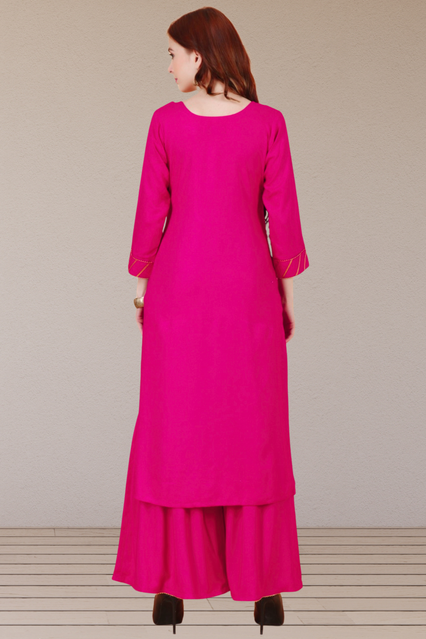 Magenta Golden Lace Work Suit Set
