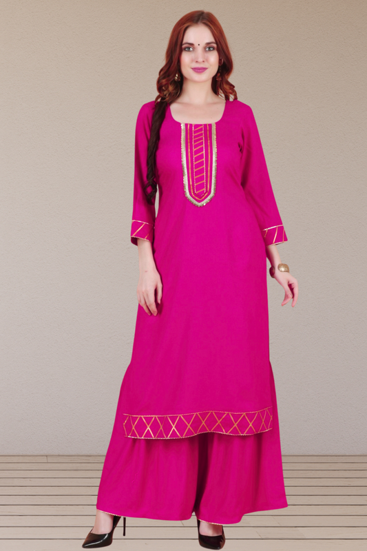 Magenta Golden Lace Work Suit Set