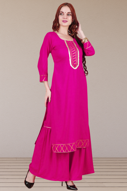 Magenta Golden Lace Work Suit Set