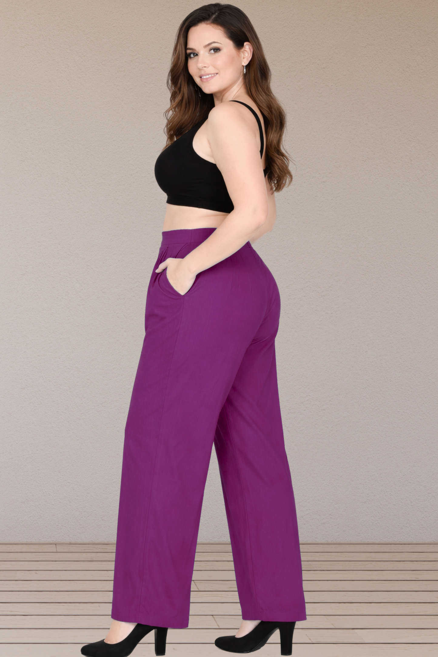 Magenta Linen Cotton Belted Pants