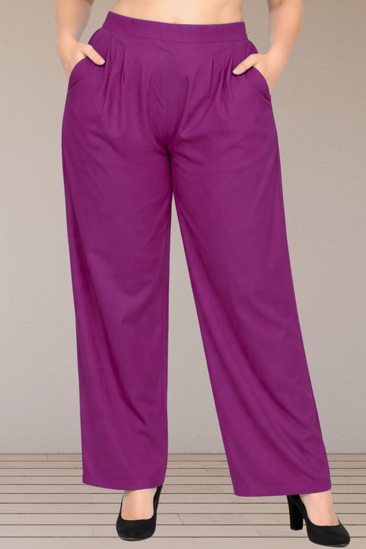 Magenta Linen Cotton Belted Pants
