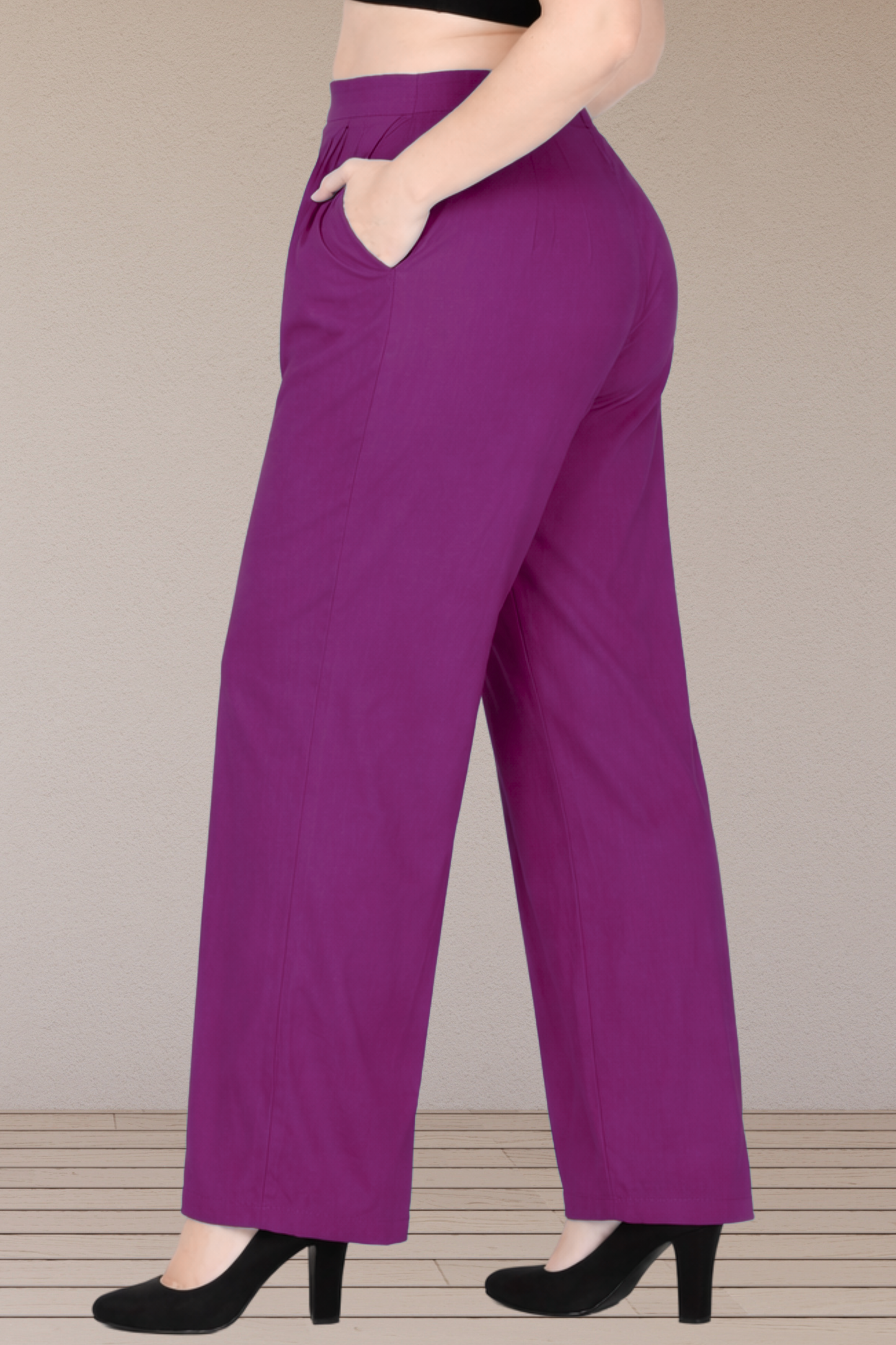 Magenta Linen Cotton Belted Pants