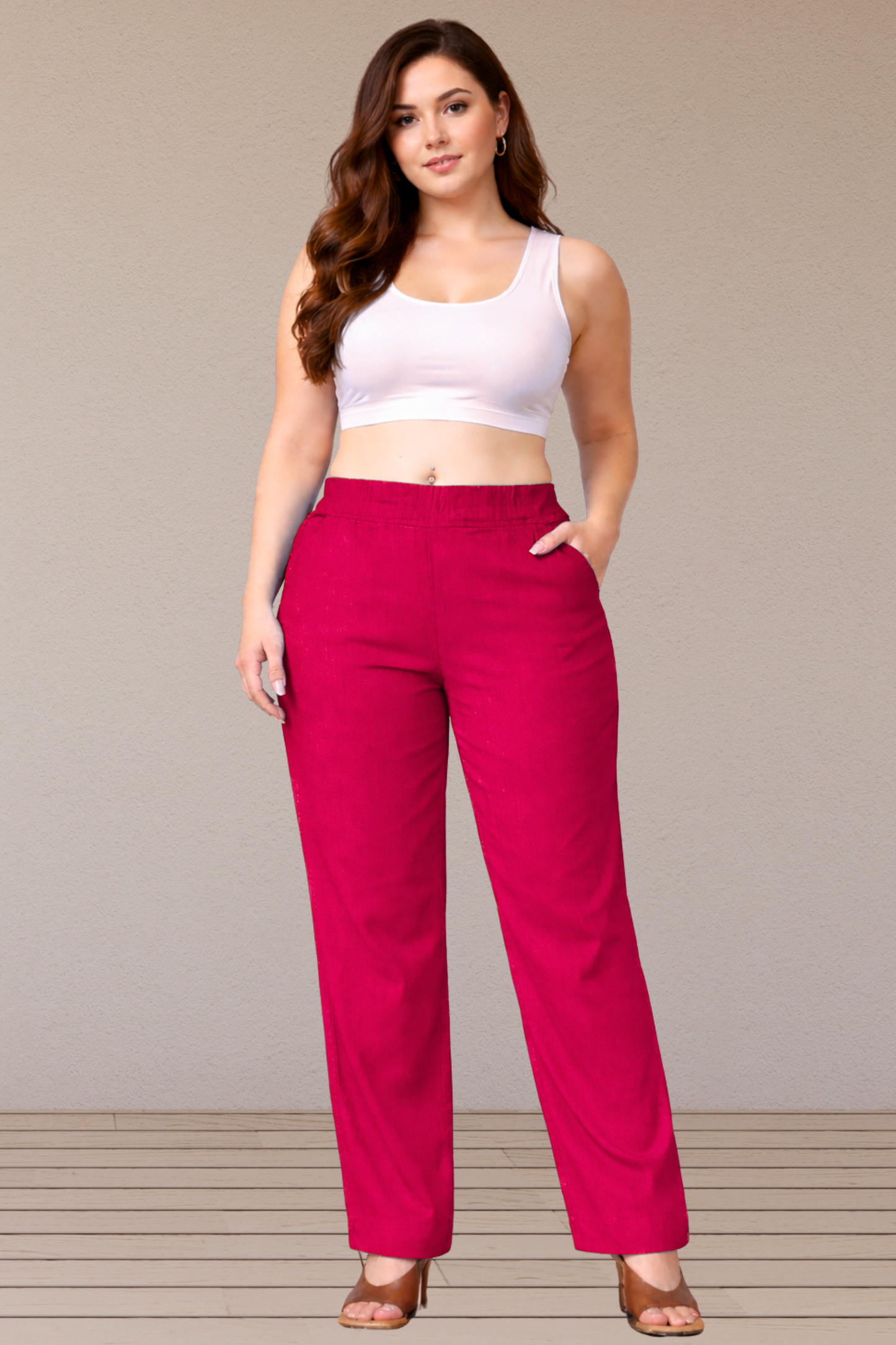 Magenta Lycra Slub Pants