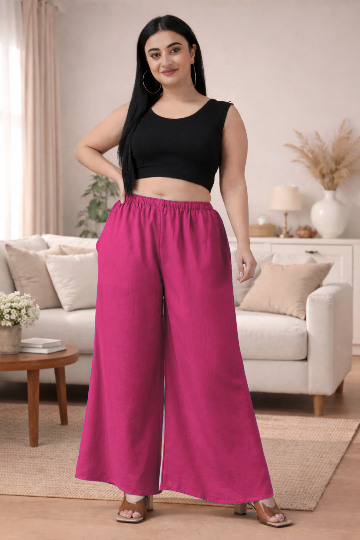 Magenta Rayon Loose Palazzo