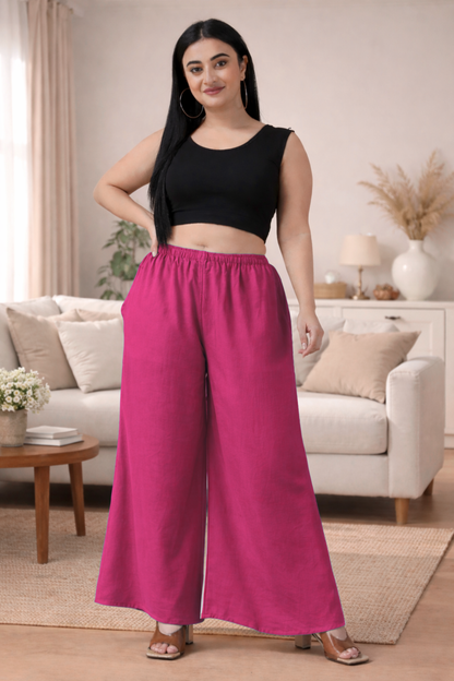 Magenta Rayon Loose Palazzo