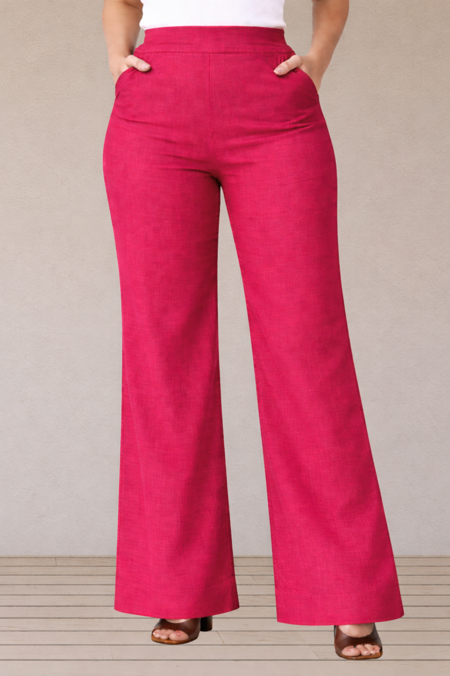 Magenta Wide Leg Slub Pants