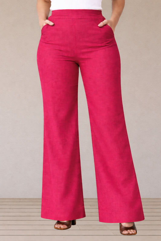 Magenta Wide Leg Slub Pants