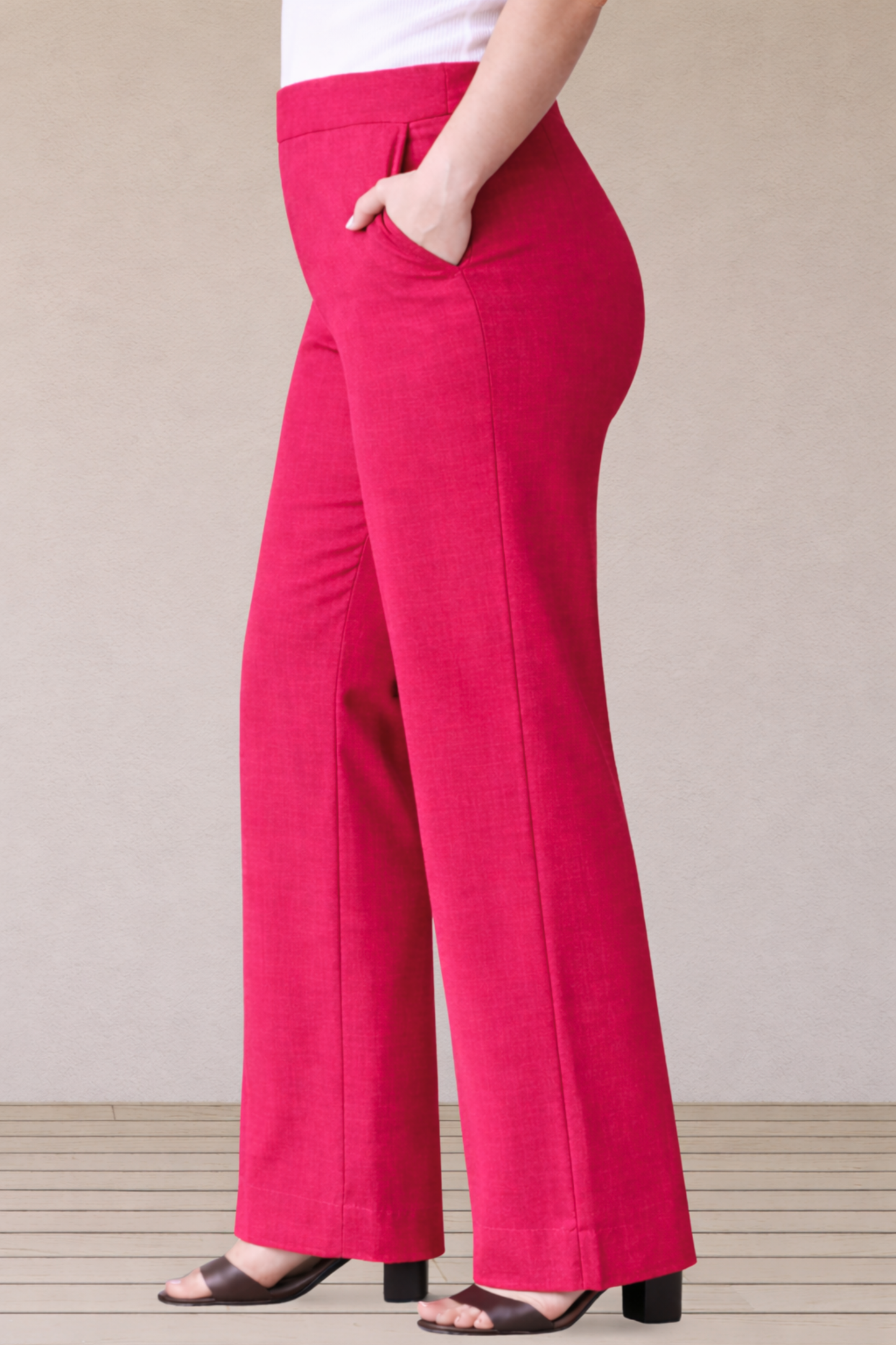 Magenta Wide Leg Slub Pants