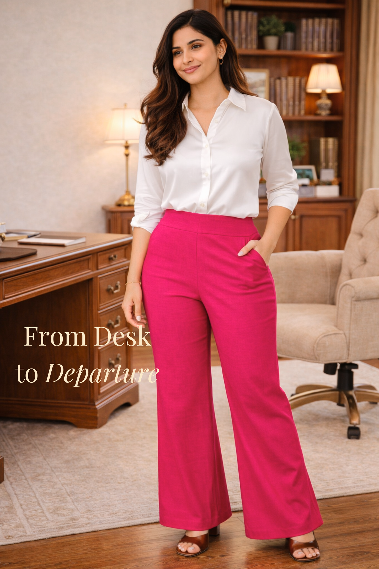 Magenta Wide Leg Slub Pants