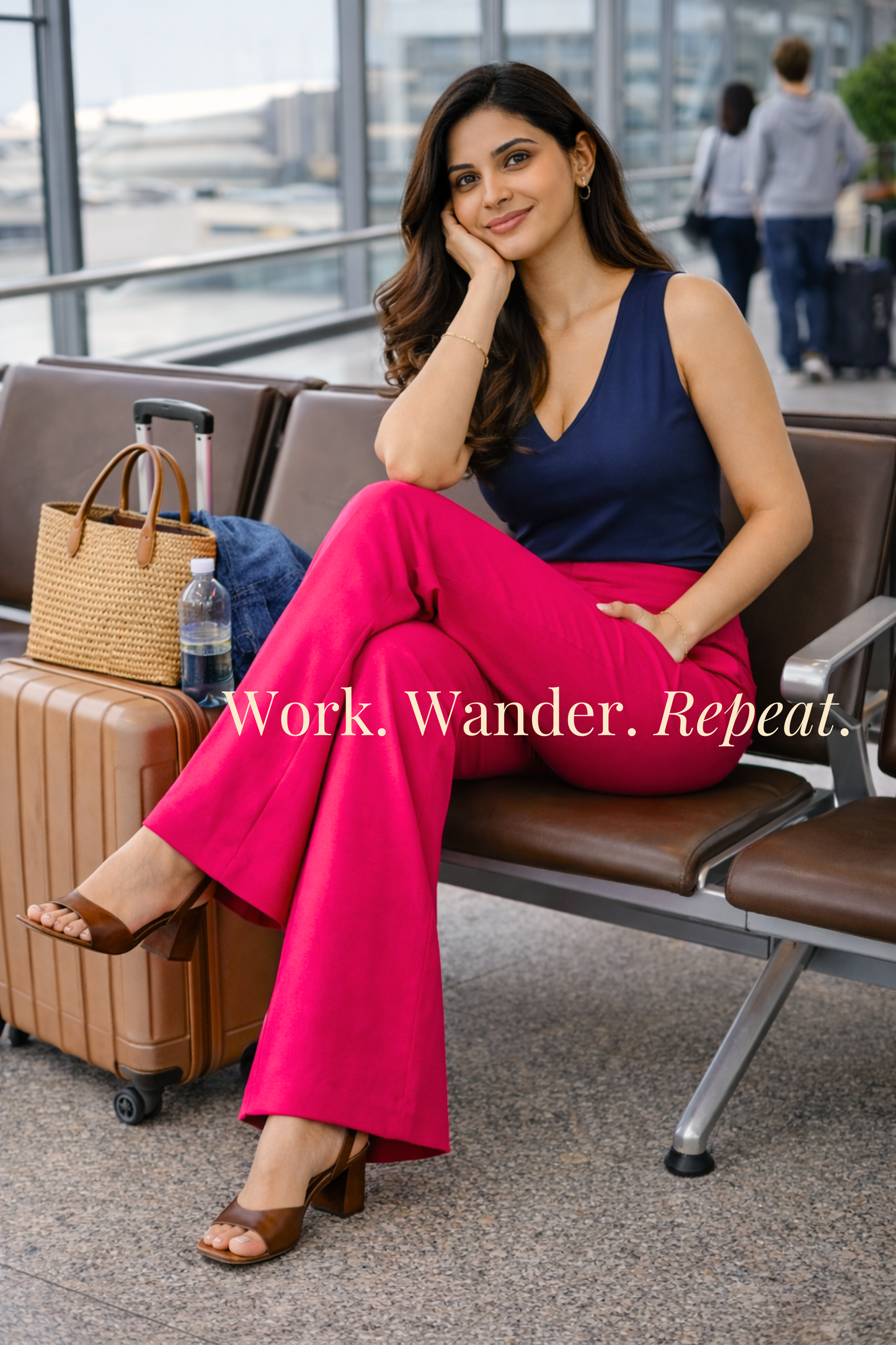 Magenta Wide Leg Slub Pants