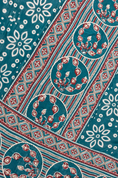 Aafiya Teal Ajrakh Suit With Beads Highlights
