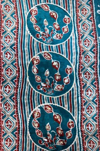 Aafiya Teal Ajrakh Suit With Beads Highlights