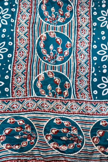 Aafiya Teal Ajrakh Suit With Beads Highlights