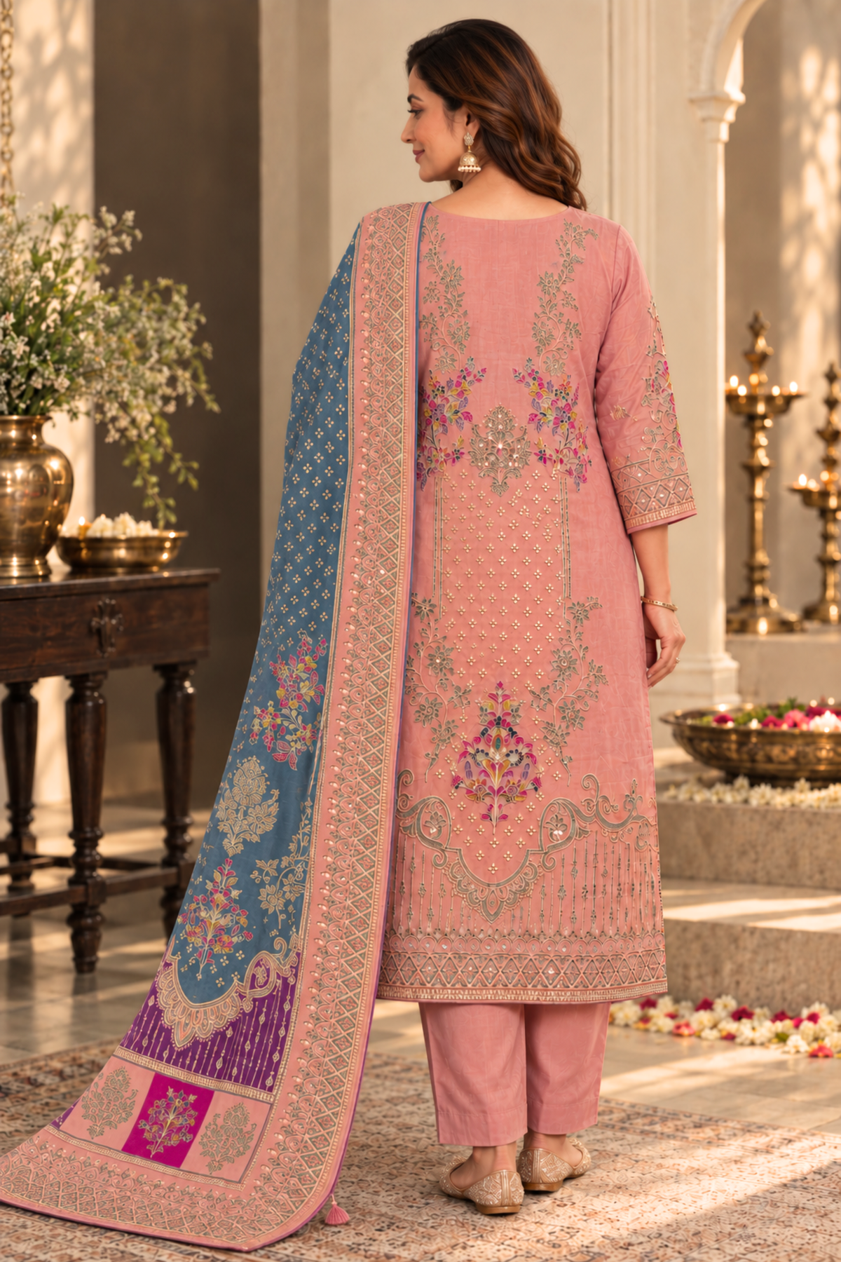 Mahira Karachi Muslin Suit with Aari Work