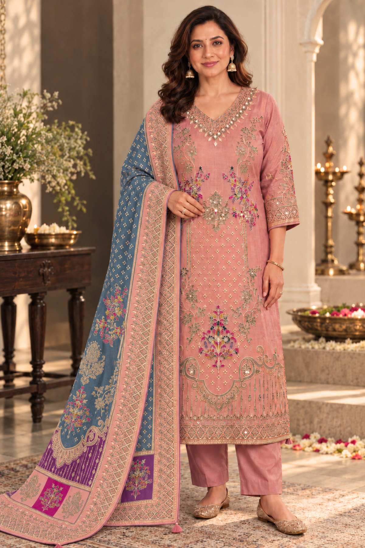 Mahira Karachi Muslin Suit with Aari Work