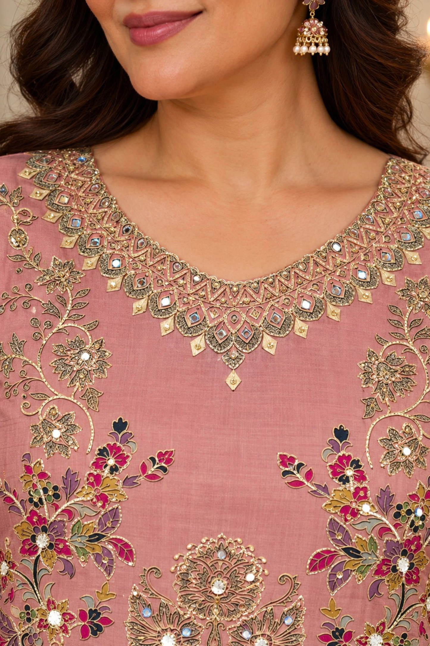 Mahira Karachi Muslin Suit with Aari Work