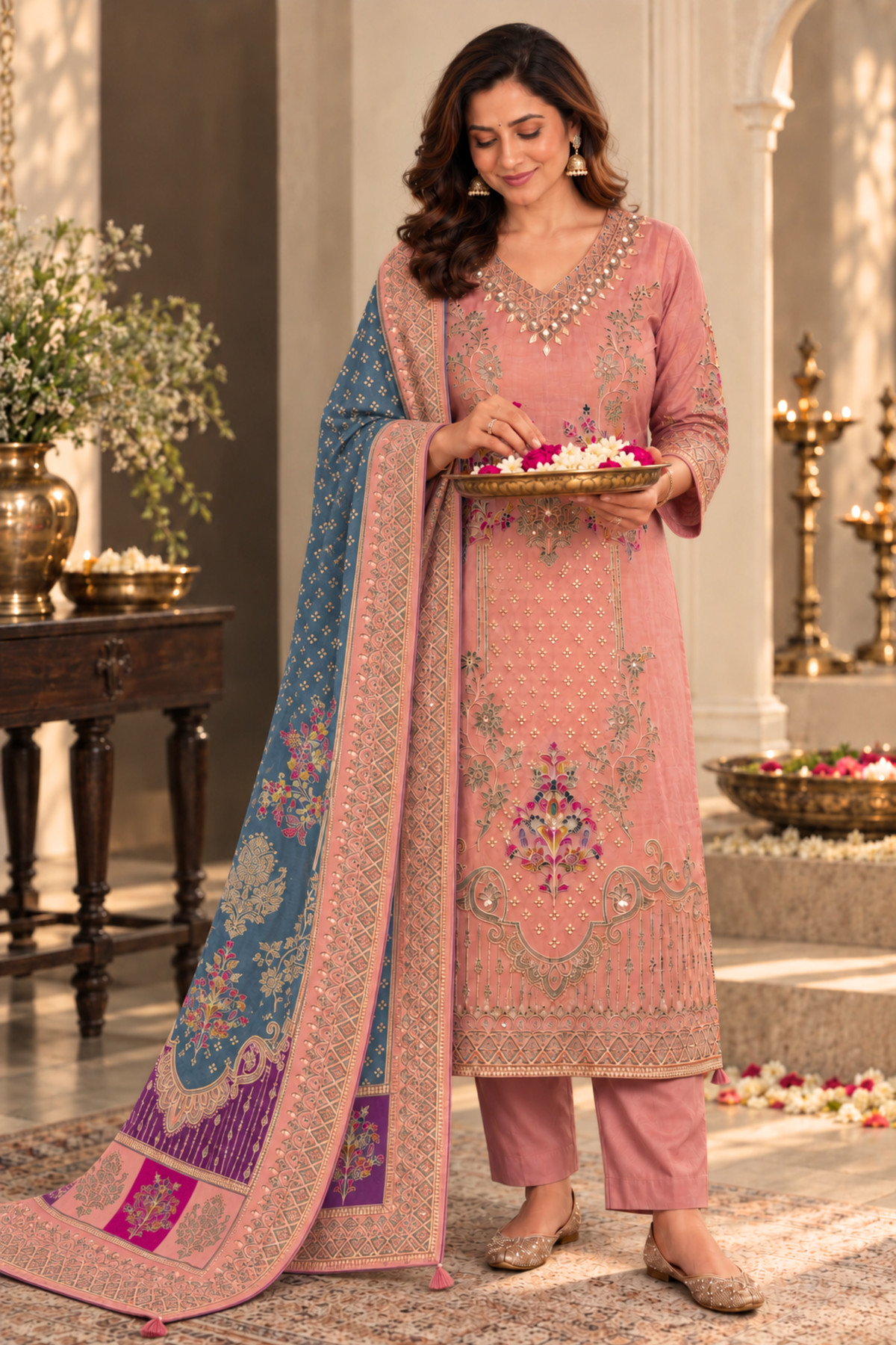 Mahira Karachi Muslin Suit with Aari Work