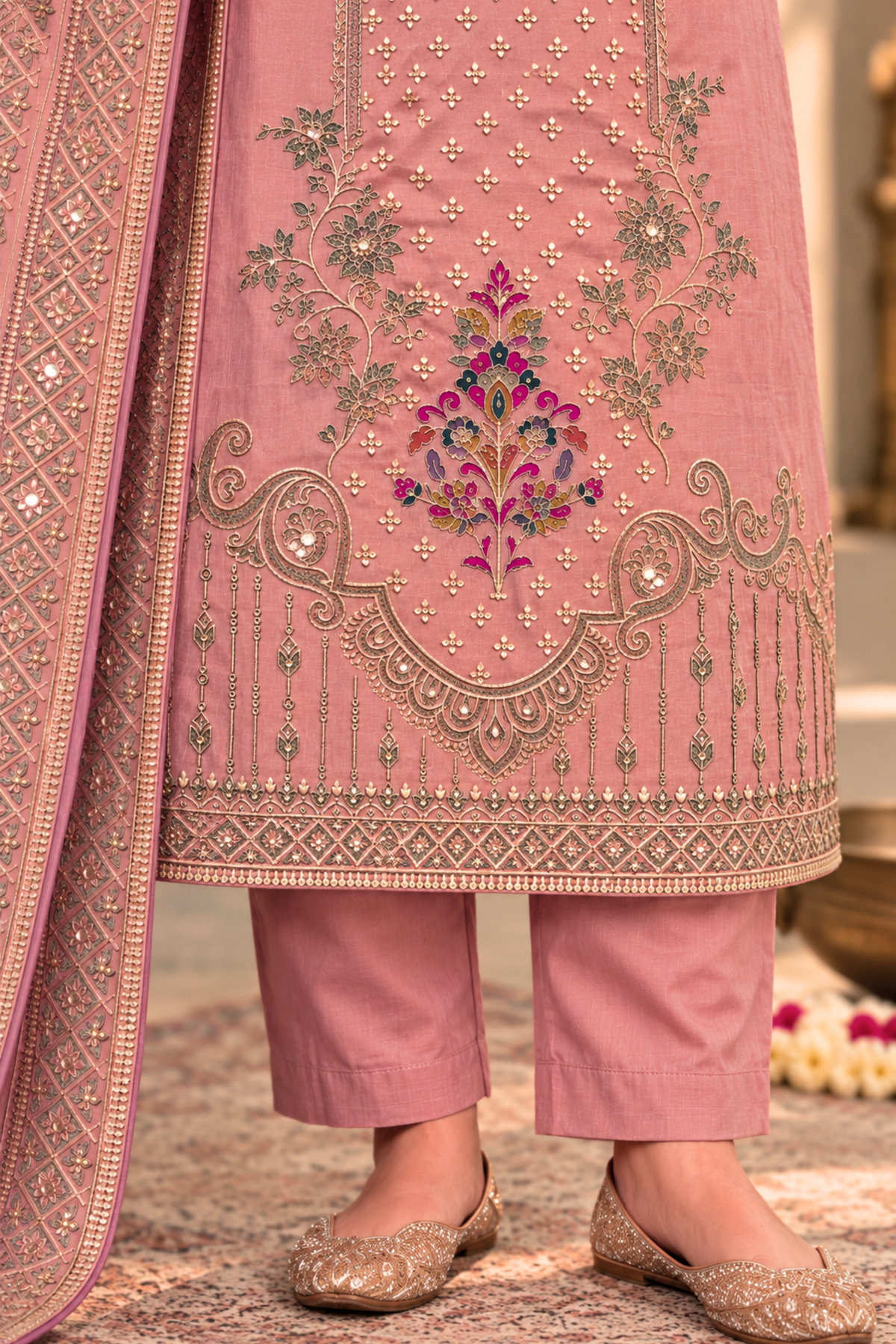 Mahira Karachi Muslin Suit with Aari Work