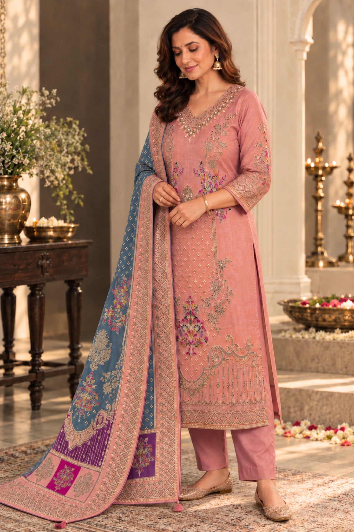 Mahira Karachi Muslin Suit with Aari Work