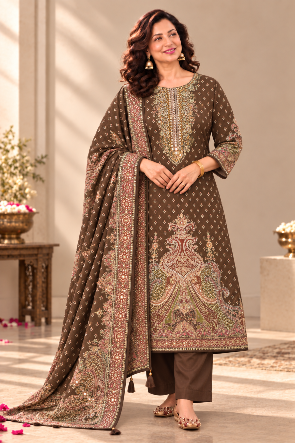 Mahira Karachi Muslin Suit With Mirror Work