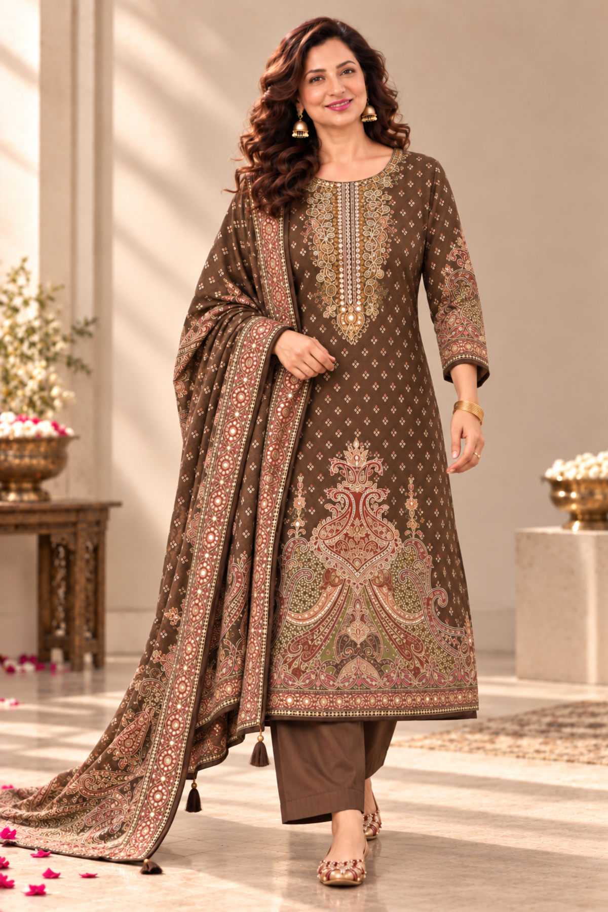 Mahira Karachi Muslin Suit With Mirror Work