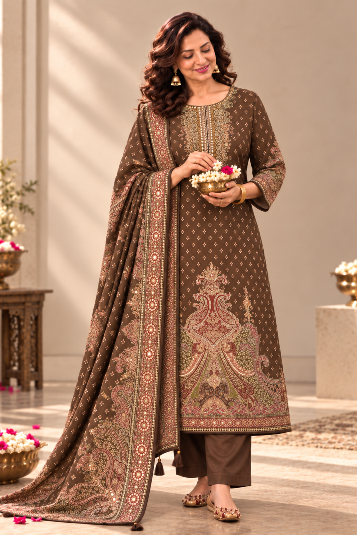 Mahira Karachi Muslin Suit With Mirror Work