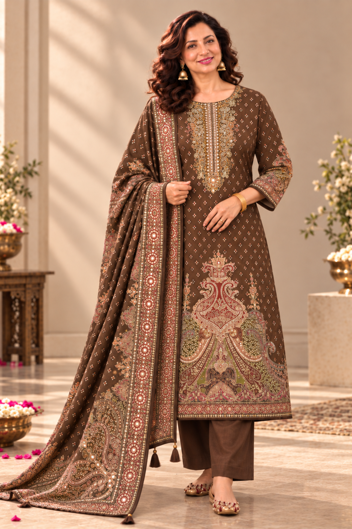 Mahira Karachi Muslin Suit With Mirror Work