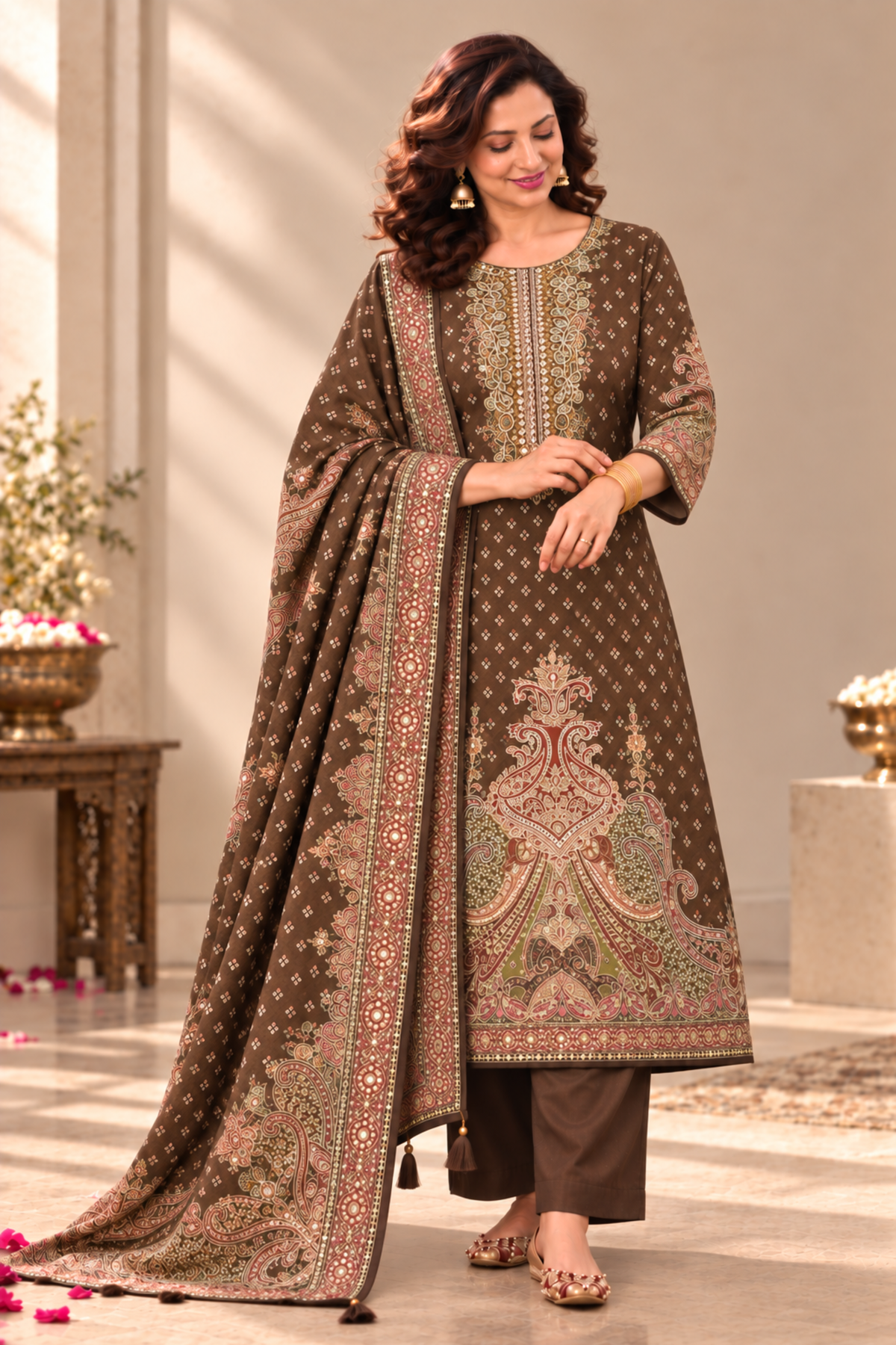 Mahira Karachi Muslin Suit With Mirror Work