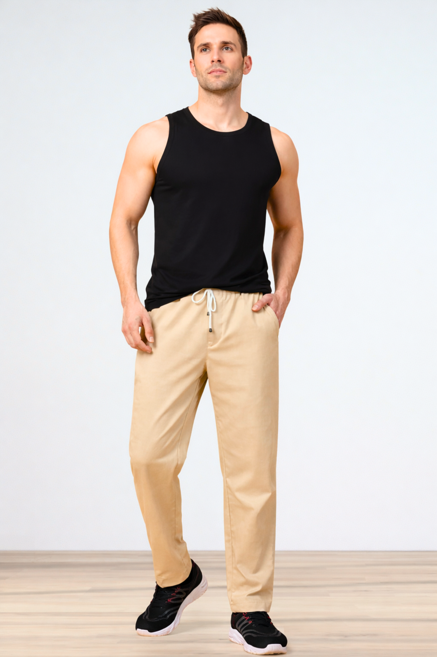 Maple Beige Textured Stretch Track Pants