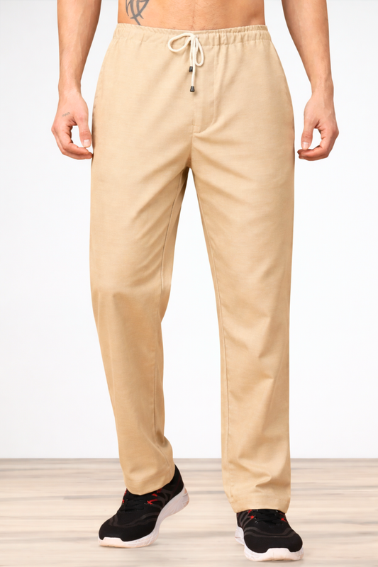 Maple Beige Textured Stretch Track Pants