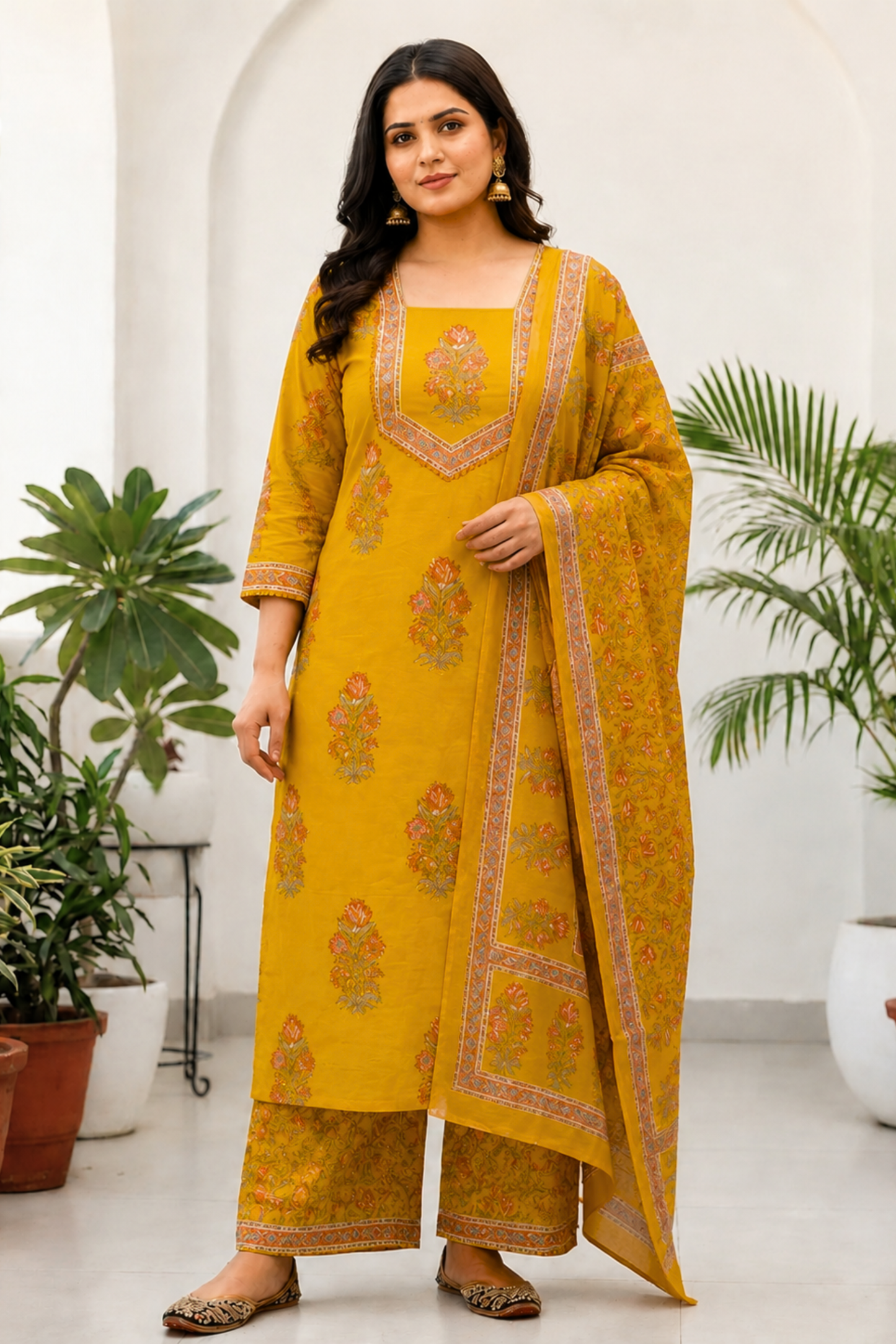 Marigold Muse Block Printed Cotton Suit