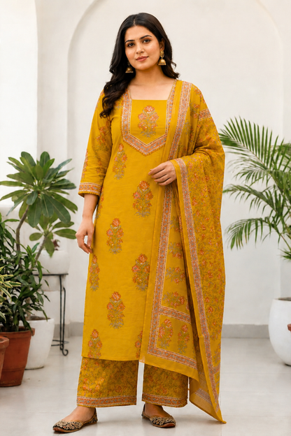 Marigold Muse Block Printed Cotton Suit