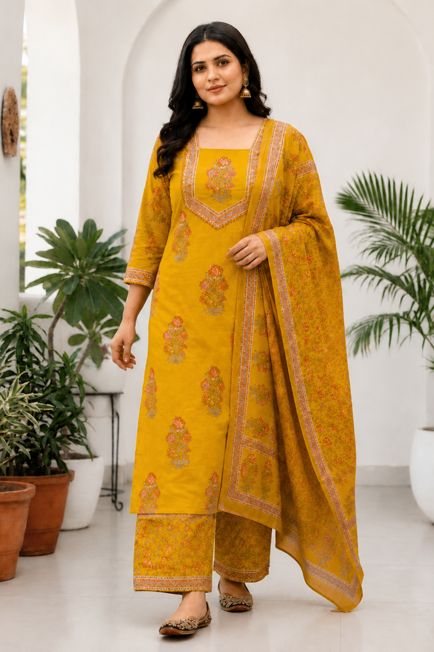 Marigold Muse Block Printed Cotton Suit