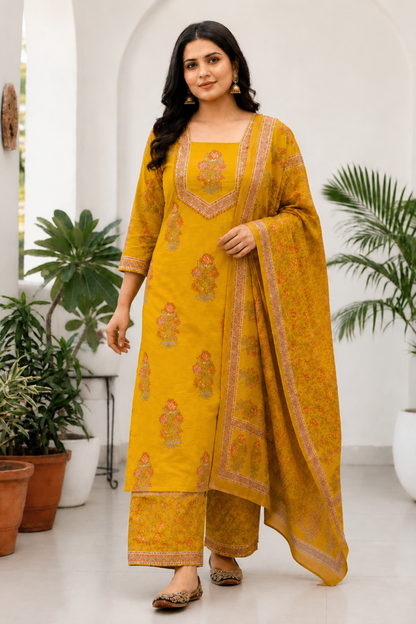 Marigold Muse Block Printed Cotton Suit