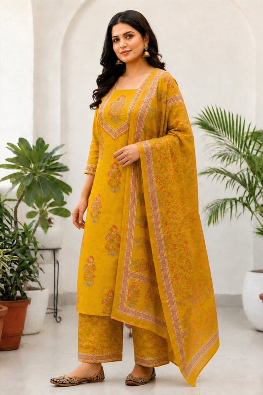 Marigold Muse Block Printed Cotton Suit