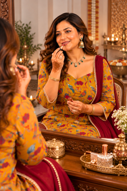 Marigold Mehfil Printed Suit Set