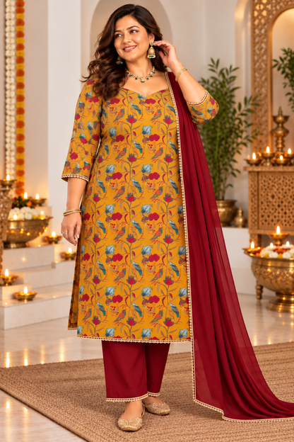 Marigold Mehfil Printed Suit Set
