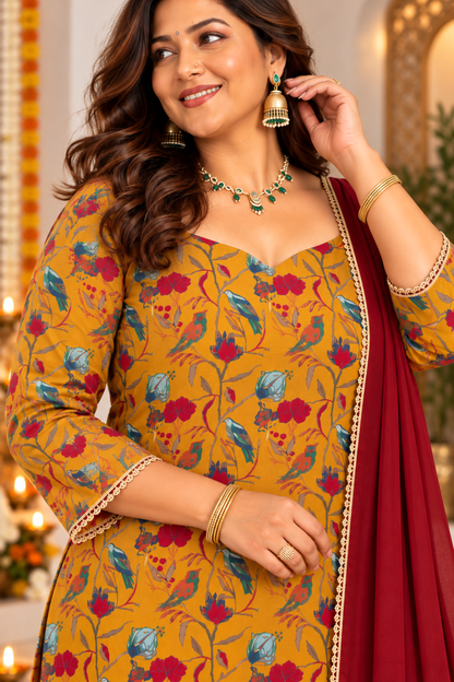 Marigold Mehfil Printed Suit Set