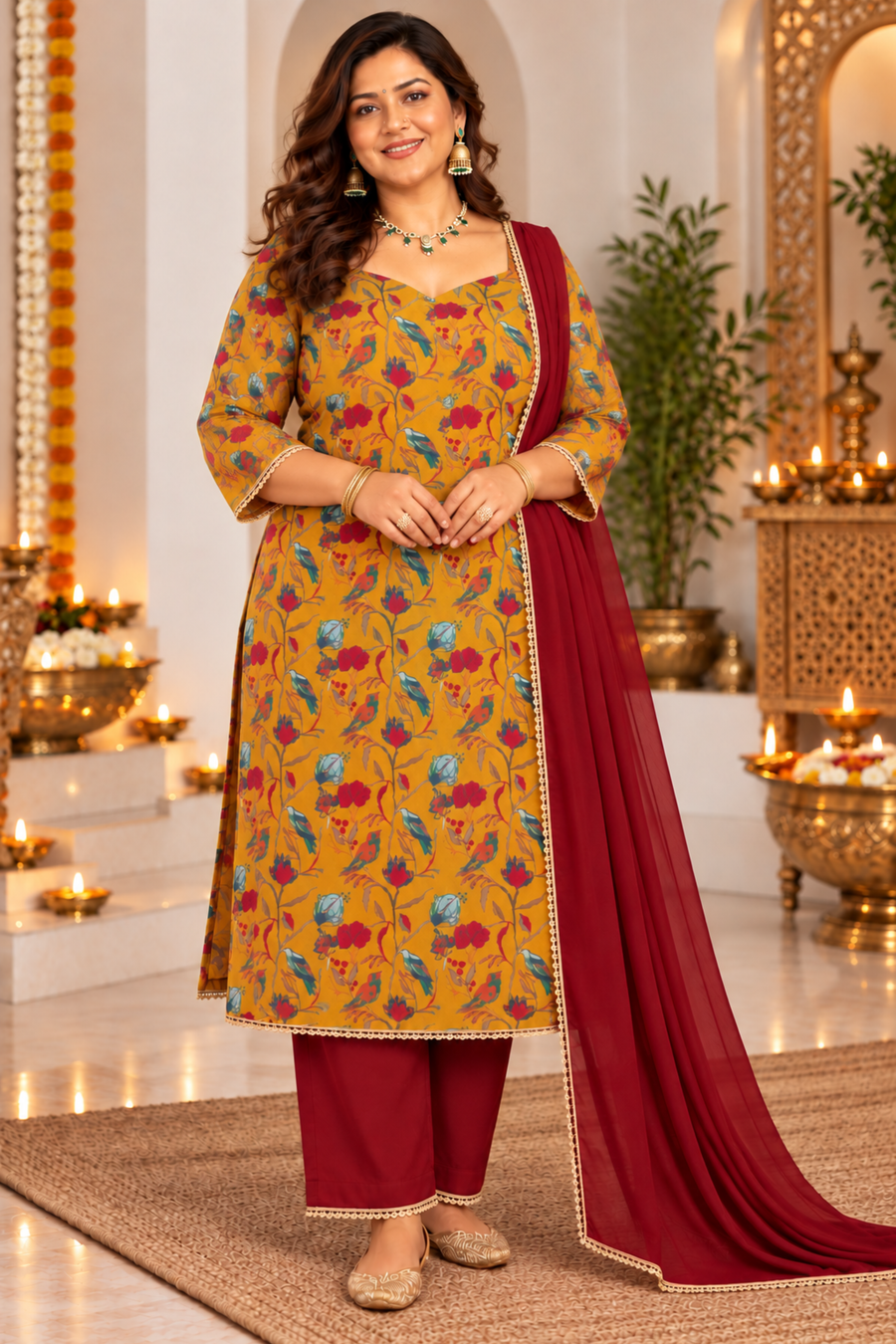Marigold Mehfil Printed Suit Set