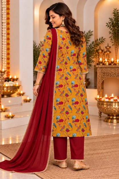 Marigold Mehfil Printed Suit Set